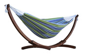 Vivere Brazilian Style Double Cotton Hammock with Solid Pine Arc Stand - Oasis - Item C8SPCT-24