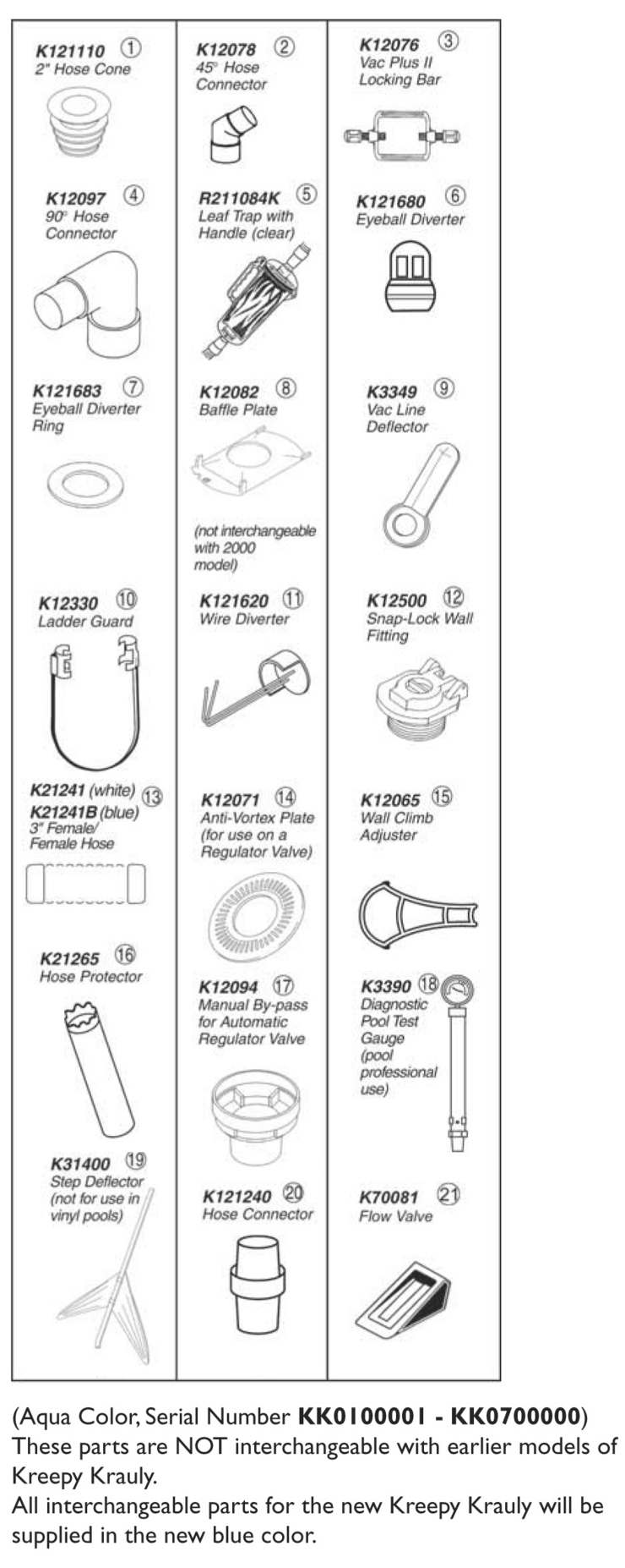 Pentair Kreepy-Krauly-Hose-Accessories-19941999 replacement parts