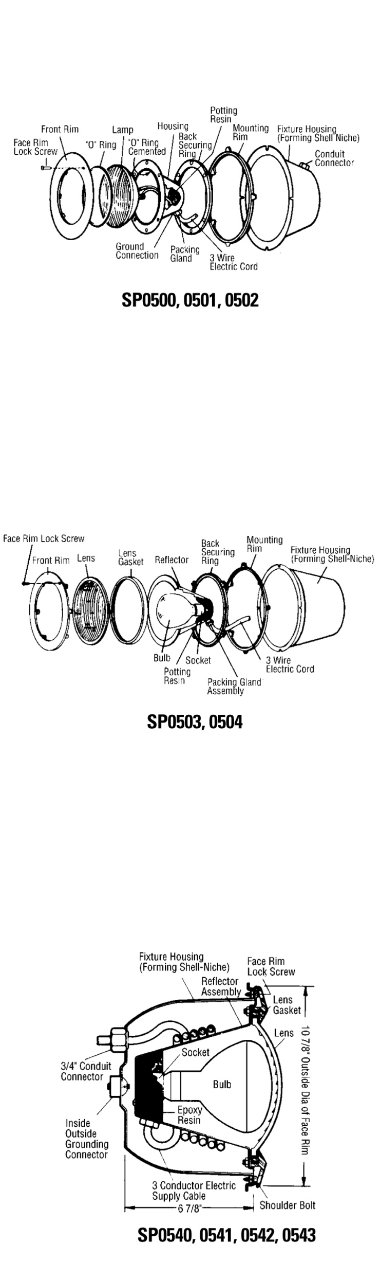 Hayward SP0500-0501-0502-Sealed-Beam-Series replacement parts